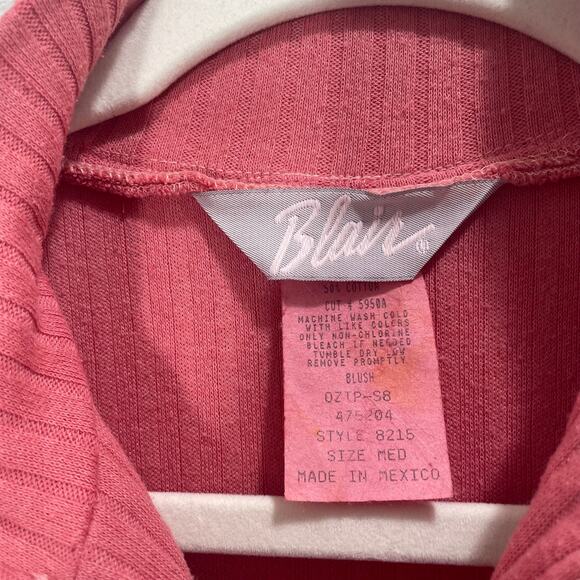 Vintage 80s Blair Pink Quarter Zip Knit Sweater Top Collared Preppy Medium - Picture 9 of 9